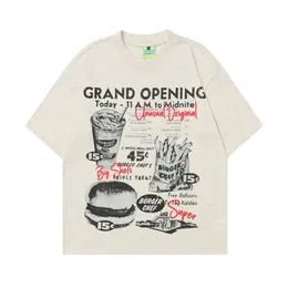 Amerikanische nostalgische Hamburger French Pommes gedrucktes kurzes T-Shirt Herren Street Lose Hip Hop Halbärmel Hemd