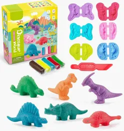 Tonteigmodellierung Yeahbo -Durchspiel -Through -Set geeignet für Kindermodellierung Tonluft trocken mit 6 Dinosaurierform Polymer spielen Teigspielzeug Wx5.26