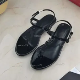 YSLSandals Новое прибытие дизайнерский дизайнер плоские сандалии металлическая полоса Oran Sandalleath