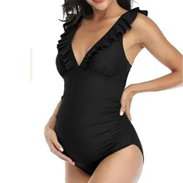 Costume da bagno di maternità a un pezzo arruffato v collo di nuoto in pizzo su costume da bagno posteriore monokini spiaggia bikini spa 240522