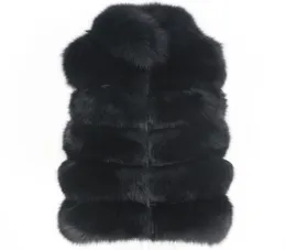 Oftbuy 2020 Winterjacke Frauen schwarzer echtes Fell -Westen -Mantel Natural Big Fluffy Fox Fell Outerwear Streetwear Stand Halsharmärmer 4694134