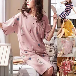 Moda feminina 2024 Moda Womens Nightshirt Night Dress Dress Cartoon Pijama impressão de roupas de noite de manga curta