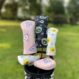 Korean Cartoon Bear Rabbit Chick Golf Club Driver Fairway Wood Hybrid Putter Mallet Headcover And iron Head Cover Protect 240522
