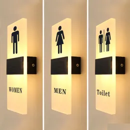 Dekorative Objekte Figuren Bileeda LED Toilettenschild für Toiletten Waschraum Badezimmer Eingang Display 29x11cm Acryl Custom Dhs9k