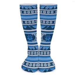 Frauen Socken Winterblau Nordic Retro Print Harajuku Strümpfe Paar Soft Running Design Anti Slip