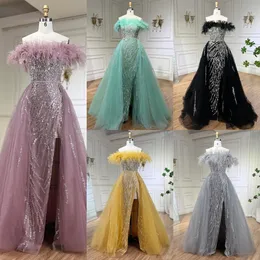 Serene Hill 2024 Blue Feather Mermaid Luxury Seded Dresses Overkirt Oversal Pink Dontals for Women Wedding Party GLA72061