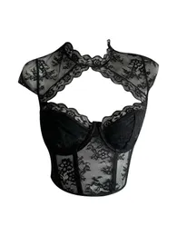 Women's Tanks Camis Summer Womens French Vintage Ballet Core Lace Hollow Tank Top Coquette Dark Academic Crop Top Gyaru 2000s Aesthetic Hot Sexy S2452733