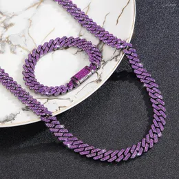 Łańcuchy 12 mm rombus fioletowy kubański łańcuch link 2Row lodowe wyczerpane naszynki Raper Bransoletka dla mężczyzn kobiety Choker biżuteria