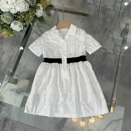 Fashion Girls letter embroidery short sleeve dresses summer children flower hollow lace dress Kids designer clothing S1430