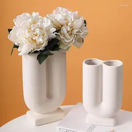 Vase Niflheim Ceramic U Shape Flower Vase Figurines for Interior Home Living Room Desktop Decor Planter Coutainer Decorative Objects