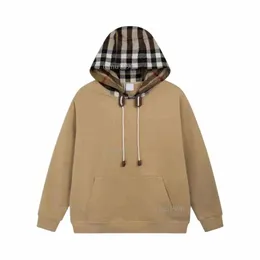 hoody Designer Hoodie Tide Brand Khaki hoodie hooded sweater classic Plaid Stitching Loose Os Pullover Men Women Hoodies Fi Cott Jacket Top qua C6xS#
