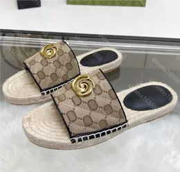 Projektant Espadrille Slides Sandals Crystals Slipper Kobiety luksusowy platforma słomiana sandałowy płaski pantofel