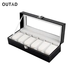 Outad 6 Grid Black Pu Кожаная часовая коробка уточнения слоты для запястья часы для подарки для ювелирных украшений держатель хранения 307r 307r