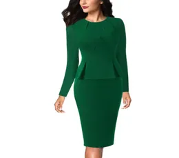 Vfemage Womens Vintage Elegant Pleated Neck Ruffle Peplum dragkedja slitage för att arbeta kontor affärsverksamhet vestidos bodycon mantel klänning 1515 y9494845