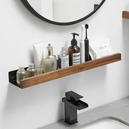 Полка ванной комнаты без удара стойка для хранения с твердым древесиной