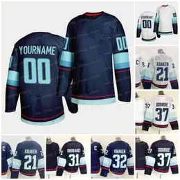 Custom Men Ice Hockey 6 Adam Larsson Jersey 7 Eberle 21 32 13 Brandon Tanev 17 Jaden Schwartz 31 Philipp Grubauer 37 Yanni Gourde 67 Morgan Geekie White Navy Blue