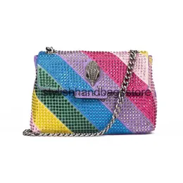 Cross Body New Womens Bag Crystal Quilted Pattern Rainbow Diamond Eagle Metal Head Decal Work Icon Metal Splicing Wallet H240527