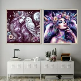 Schönes Mädchen und Tiere 5d AB Diamond Malerei Mosaik Stickerei Fantasy Cross Stitch Strass Händekunst Wohnkultur Geschenk