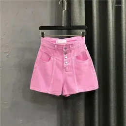 Kvinnors jeans 2024 Kvinnor Summer Single-Breasted Denim Shorts Kvinnlig hög midja bred ben damer Lossa A-Line D141
