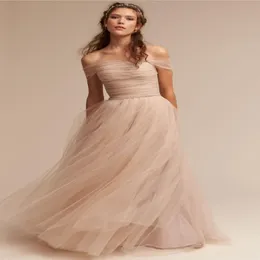 Nackt gerühmte Tulle Brautkleider von der Schulter zarte Flügelbrautkleider Boden Länge eine Linie Rückenloses Hochzeitskleid 255E