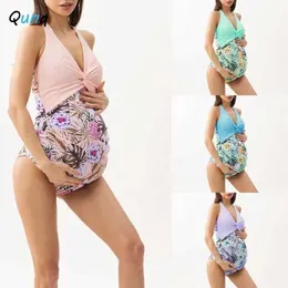 Mutterschaft Swimwears Qunq 2023 Neue schwangere Frauen Badeanzug ärmellose gedruckte hohe Taille V-Ausie