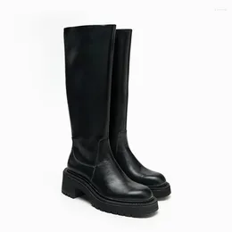Boots 2024 الخريف نساء الكعب الكثيف الكعب العالي الفارس البريطاني الفارس الحديث النحيل ركب الشارع Zapatos mujer