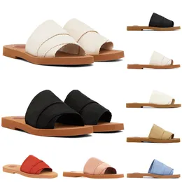 Designerskie kapcie drzewne sandały litery luksusowe marka modne kobiety płótno slajdy zatykają muła płaskie sandały wygodne letnie na zewnątrz kapcie plażowe 5a