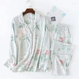 Roupas domésticas 2024 Spring Ladies Pijamas Conjunto de roupas de sono macio de roupas de dormir macias de calça de manga longa de moda de manga longa