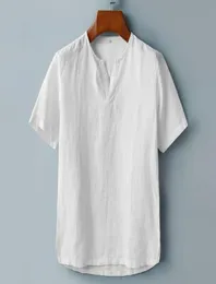 Men039S Casual Shirts Men Short Sleeve Linen Collarless Soft Dress Loose Holiday Top Tee Work Shirt Striped6910177