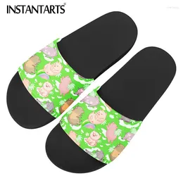Slippers Instantarts Green Cute Piggy Print Women Slide Slide feminino Casual não deslizamento Sandálias de banheiro confortável sapato interno
