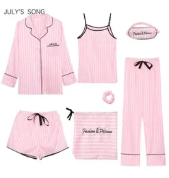 Luglio039S Song Pink Women039s 7 pezzi Set di pigiami set emulazione di pigiami a strisce set da donna set di abbigliamento da sonno primavera estate autunno 3946080