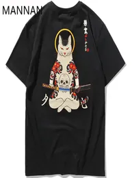 Mannan 2018 Streetwear Japan Style Ukiyo E Funny Samurai Cat Tshirts Mens krótki rękaw