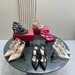 Projektant wysokich obcasów sandałowe sandałowe buty vt buty do kostki rzymskie stoliki czarne nagie nity paski skórzane obcasy slingback impreza buty ślubne