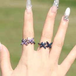 Anel de borboleta de manguito Tamanho ajustável Zircão colorido Promise jóias de anel de casamento