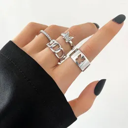Cluster Rings Aprilwell 4 Pcs Butterfly Matching Set For Women Metal Crystal Shinestone Aesthetic Kpop 2024 Fashion Jewelry Y2k Anillos