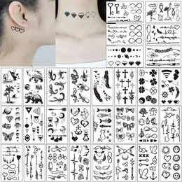 30 fogli impermeabili neri piccoli tatuaggi piume donne donne arte manuale disegno adesivi temporanei per le dita parole tatto faccia 240521
