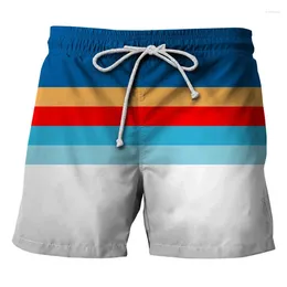 Męskie spodenki Stripe Graphic Beach Men Hawaiian Vacation Short Pants 3D Printed Board Trunk Swimsuit 2024 Homme Ice