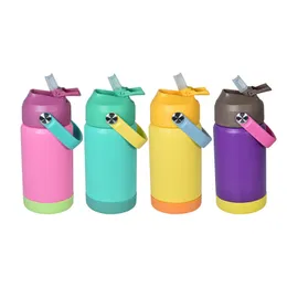 US Warehouse 12oz Poder Coated Sports Water Bottle With Colored Lids rostfritt stål Kidsflaskvakuumkolv för DIY
