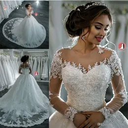 2021 Fashion Dubai Elegant Long Sleeves A-Line Dresses Wedding Dresses Shime Crew Neck Lace Hutios De Novia Dorts مع 281r