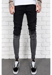 Mens Casual Fashion Personality Jeans Gradient Black Grey Contrast Color Ripped Holes Washed Denim Trousers9934398