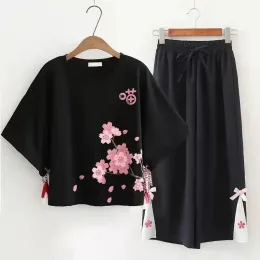 Chinesische Stil -Set Frauen Retro -Hemden stehen Kragen Schnalle Lose nationale Frauen Bluse Top Hosen Chinesische traditionelle Anzug Frauen