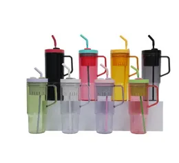 Plastik Su Şişesi 40oz Tumbler Sap Samanlı Büyük Kapasiteli Kahve Kupası Taşınabilir Araba Spor Bira Tumblers Taşıma Siyah Yeşil Sarı 17dn