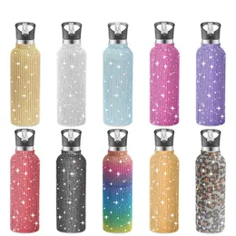 Fashion stainless steel thermal water bottle multicolor diamonds sports cups with straw portable big capacity tumblers 350ml 500ml 600ml 750ml 1000ml 49 5xm