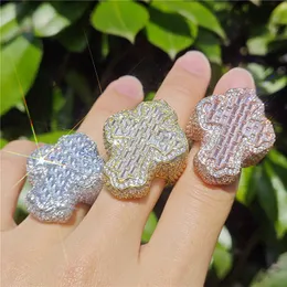 Cross Finger Ring Iced Out Cubic Zircon Prong Setting Cz Fashion Luxulry Men Boy Hip Hop Jewelry