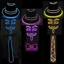 LED RAVE Toy Sales Popular LED Holiday Carnival Party Role-playing Guy Fox Flash Set El Hat+Luminous Tie+Neon Mask Bar Supplies D240527