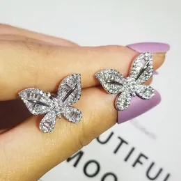 2021 Trendy Butterfly Stud 925 Sterling Silver Earingings for Women Diamonds Crystal Lady Anniversary Love Gift Jóias de noiva Natal A 326n