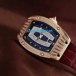 Richamills Luxury Uhren Mechanische Chronographen Mills Womens Watch Serie Black Lip Full Diamond White Gold Vollhimmelstern Automatische mechanische Uhr 1 STVD