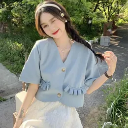 Giacche da donna Miate da donna abbigliamento cappotti larghi estivi dolci di ragazza estetica estetica coreana con scollo a v-collo giuntato chaqueta vintage