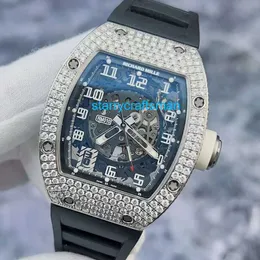 Richamills Luxury Watches Mechanical Chronograph Mills RM010 Ag WG Back Diamond 18K Platinum Full Diamond Hollow Automical Watch Male Stuv
