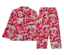 Летние женщины пижамы с брюками шелк пижама атласная пижама цветочный принт ночная одежда 2 куска с длинным рукавом y20042593949308821
